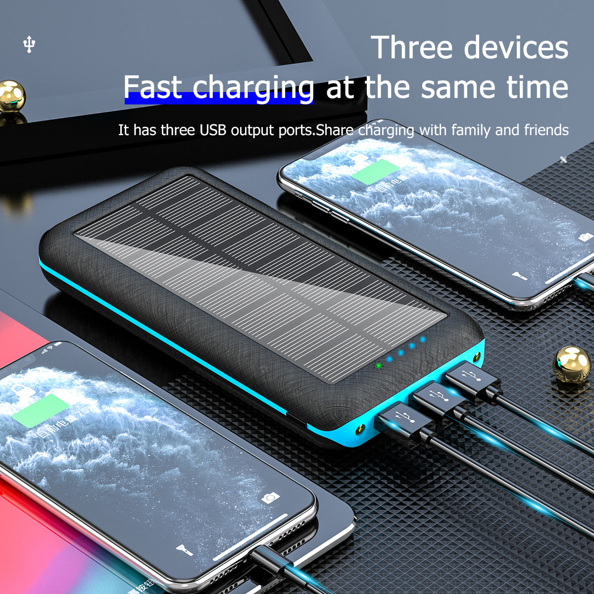 30000mAh Solar Power Bank with 3 USB Outputs