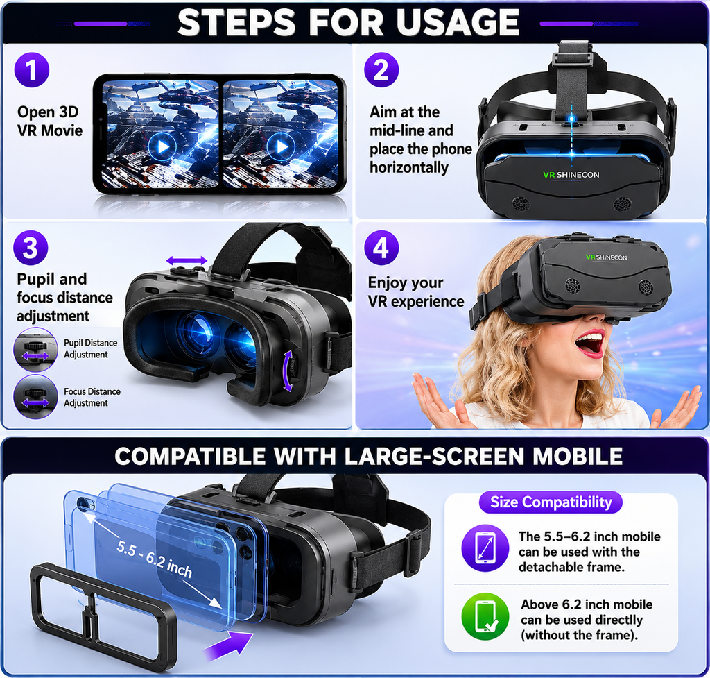 3D VR Glasses with Smart Goggles for Smartphones