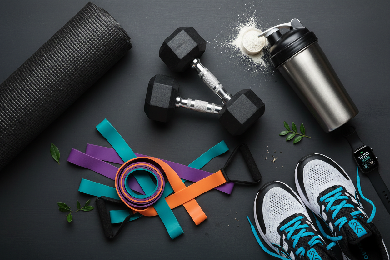 Fitness lifestyle flatlay